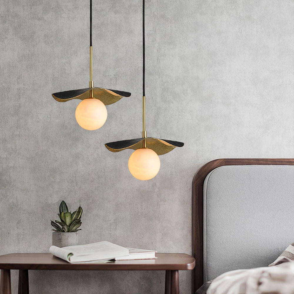 Montera Alabaster Globe Pendant – Hand-Hammered Brass