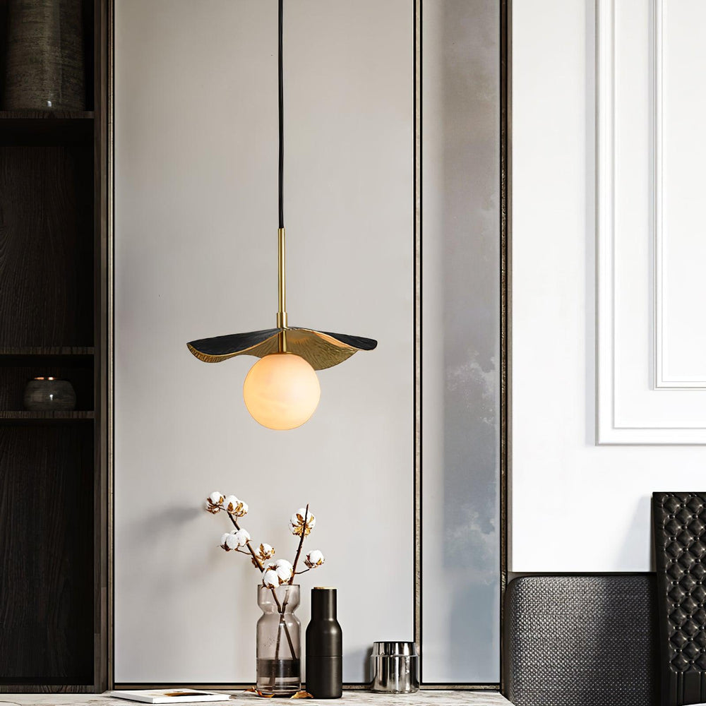 Montera Alabaster Globe Pendant – Hand-Hammered Brass