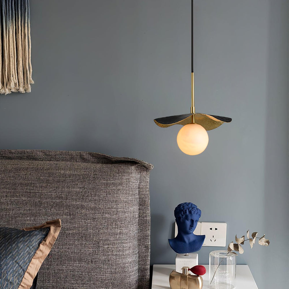 Montera Alabaster Globe Pendant – Hand-Hammered Brass