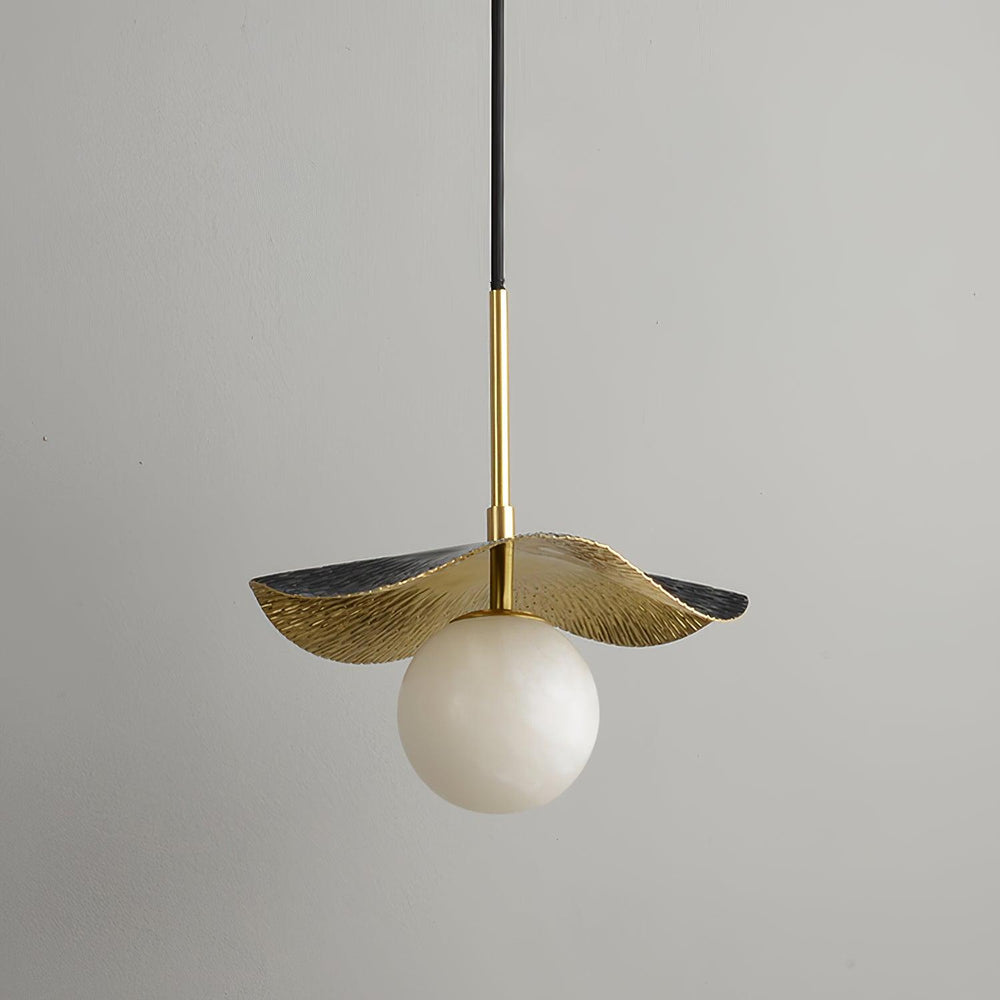Montera Alabaster Globe Pendant – Hand-Hammered Brass
