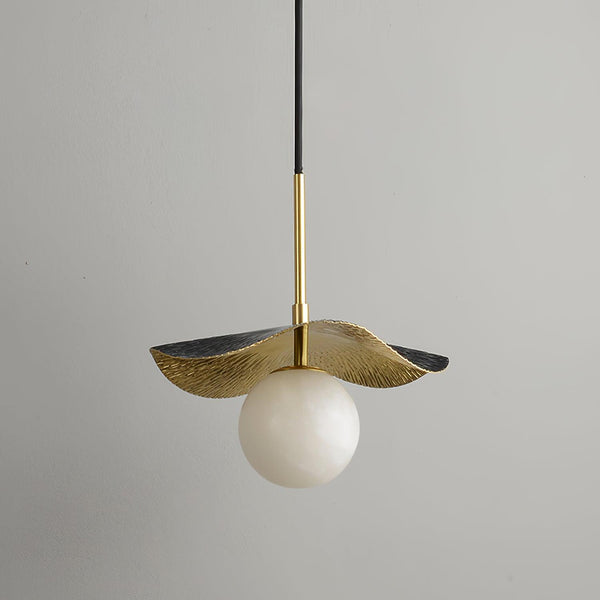 Montera Alabaster Globe Pendant – Hand-Hammered Brass