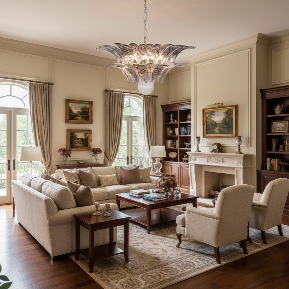 Glass Palmette Transparent Chandelier