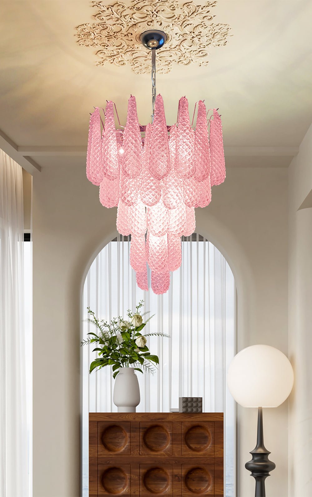 Pink Glass Droplet Chandelier