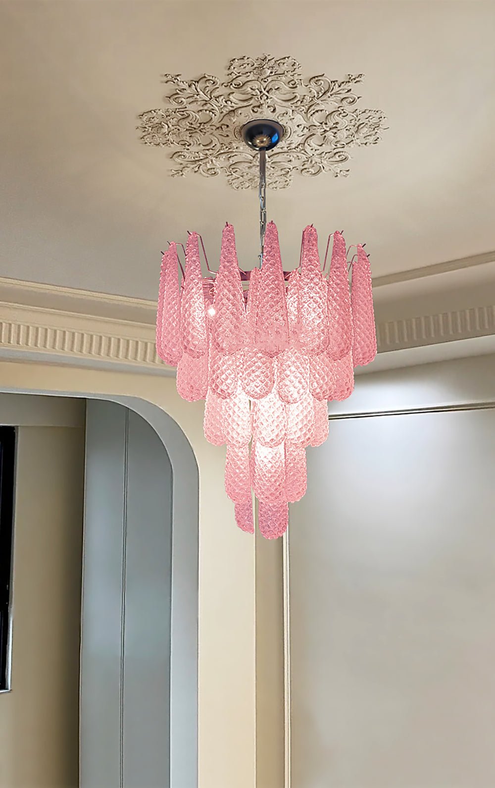 Pink Glass Droplet Chandelier