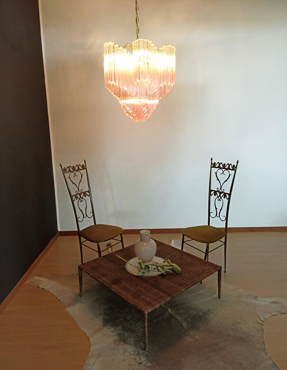 Glass Pink Prism Chandelier