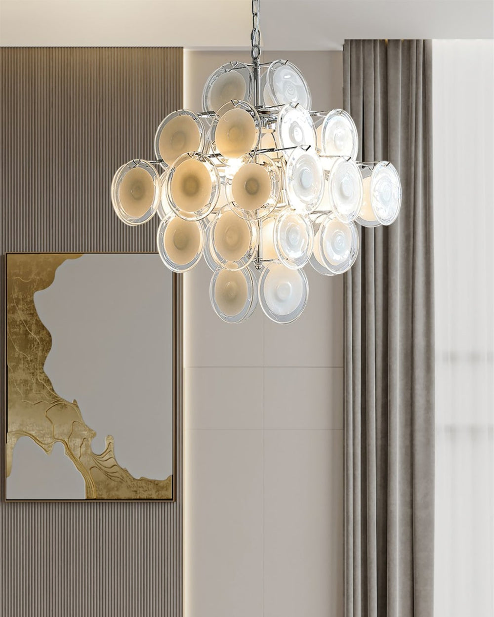 Disc White Glass Chandelier