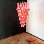Glass Red Petals Spiral Chandelier