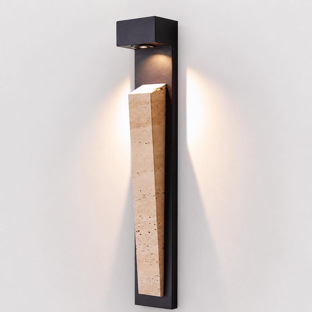 Natura Glow Stone Sconce – Wabi-Sabi Travertine LED Outdoor Sensor Wall Light