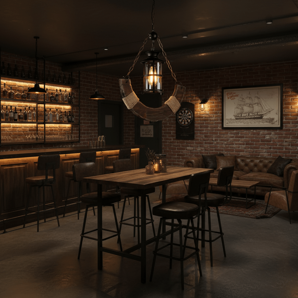 Nautical Industrial Wooden Chandelier – Reclaimed Beam Look