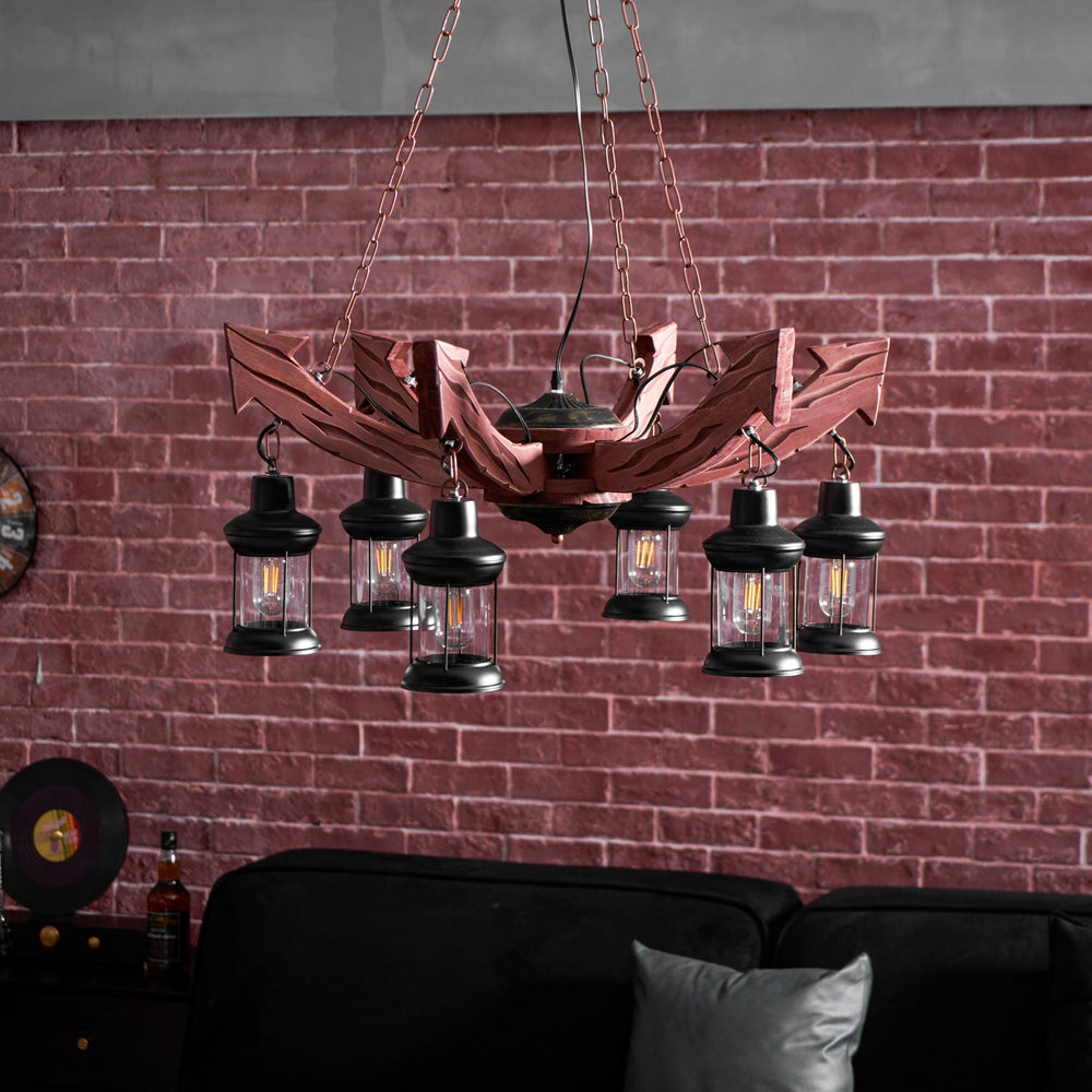 Nautical Industrial Wooden Chandelier – Reclaimed Beam Look