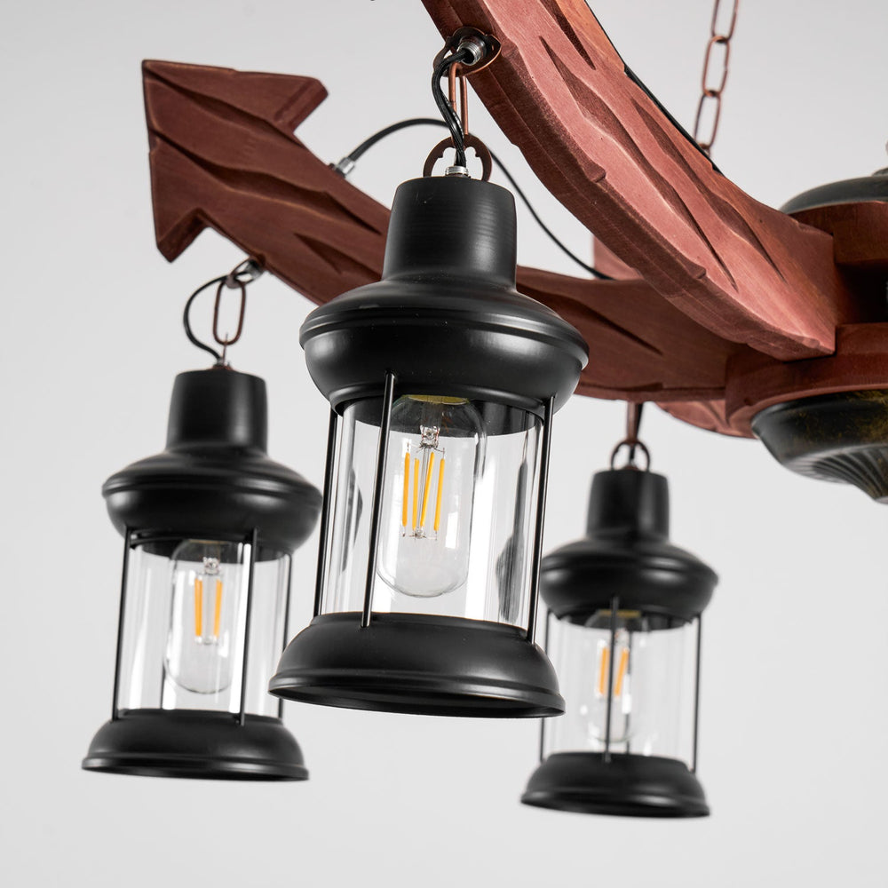 Nautical Industrial Wooden Chandelier – Reclaimed Beam Look