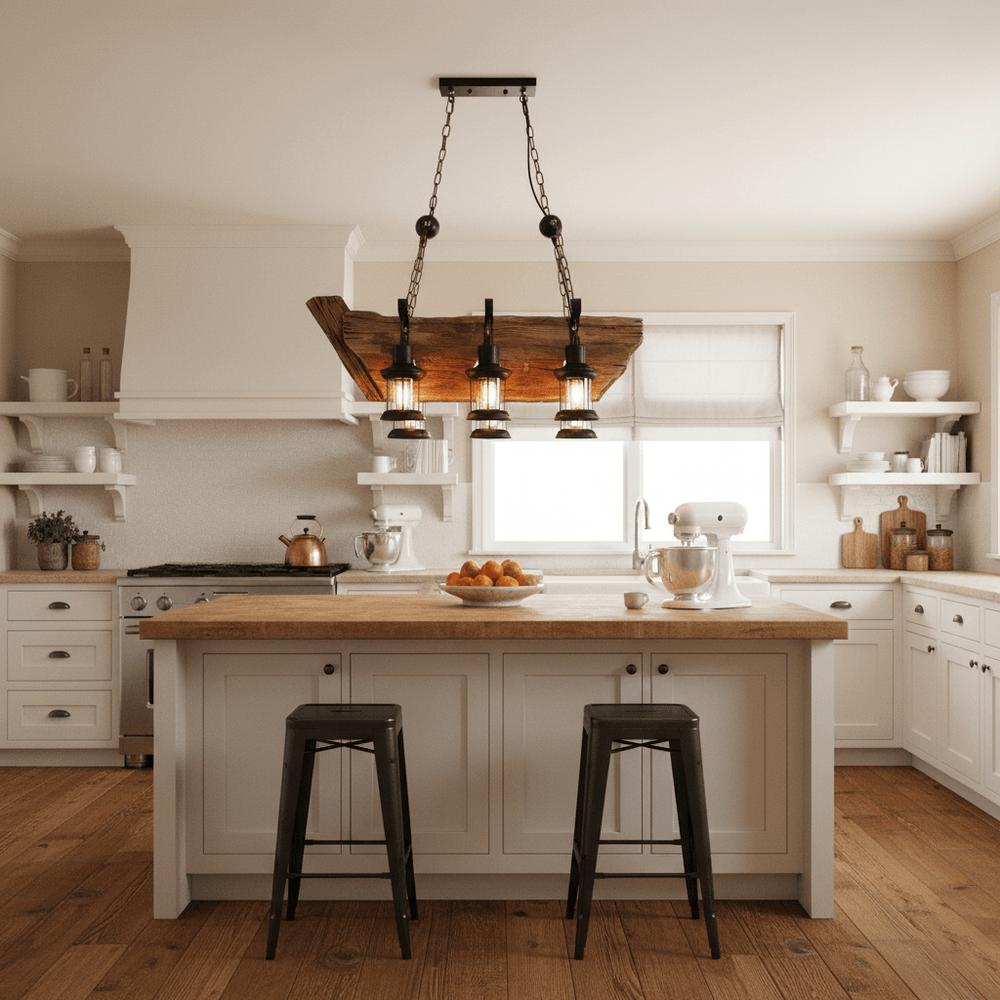 Nautical Industrial Wooden Chandelier – Reclaimed Beam Look