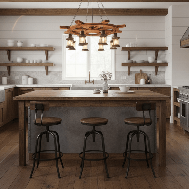 Nautical Industrial Wooden Chandelier – Reclaimed Beam Look