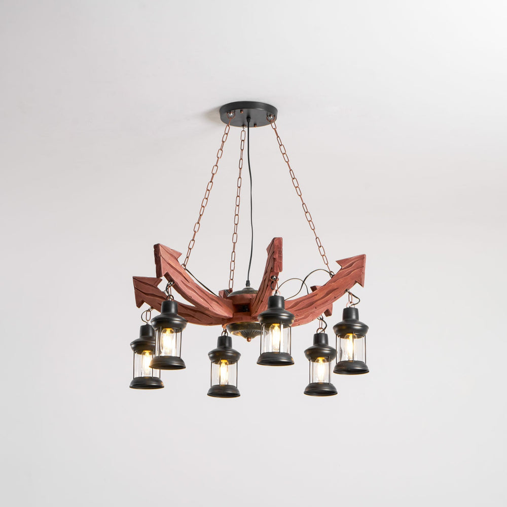 Nautical Industrial Wooden Chandelier – Reclaimed Beam Look