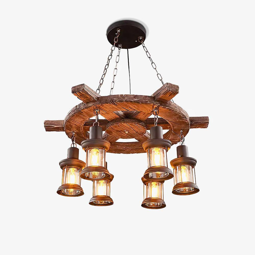 Nautical Industrial Wooden Chandelier – Reclaimed Beam Look