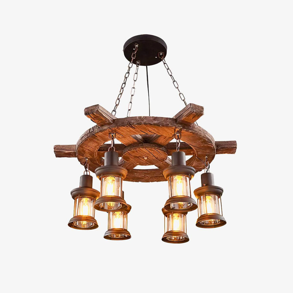 Nautical Industrial Wooden Chandelier – Reclaimed Beam Look