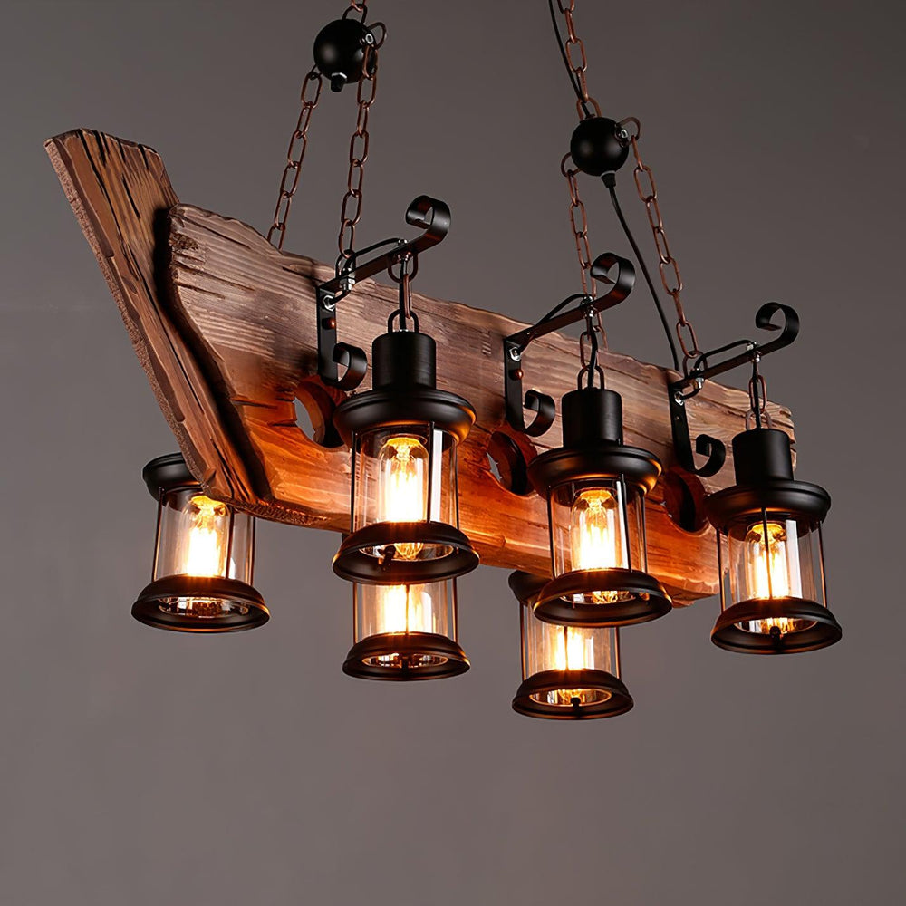 Nautical Industrial Wooden Chandelier – Reclaimed Beam Look