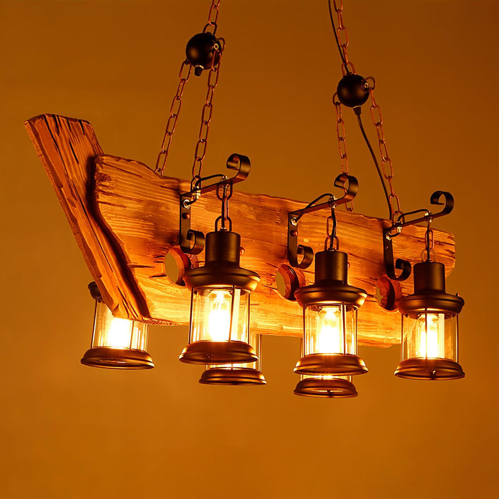 Nautical Industrial Wooden Chandelier – Reclaimed Beam Look
