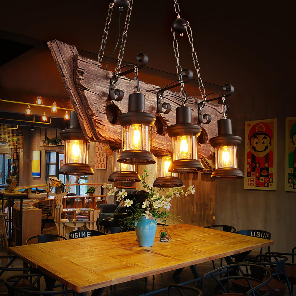 Nautical Industrial Wooden Chandelier – Reclaimed Beam Look