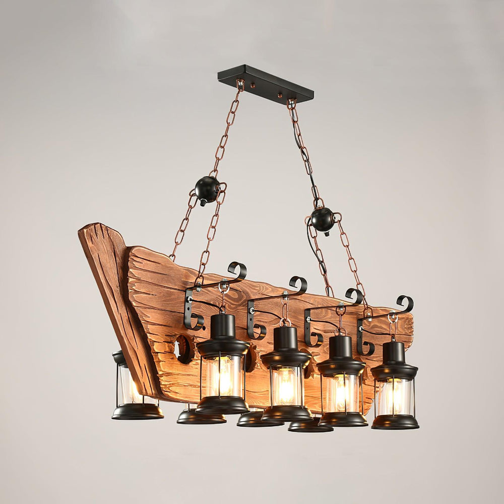 Nautical Industrial Wooden Chandelier – Reclaimed Beam Look