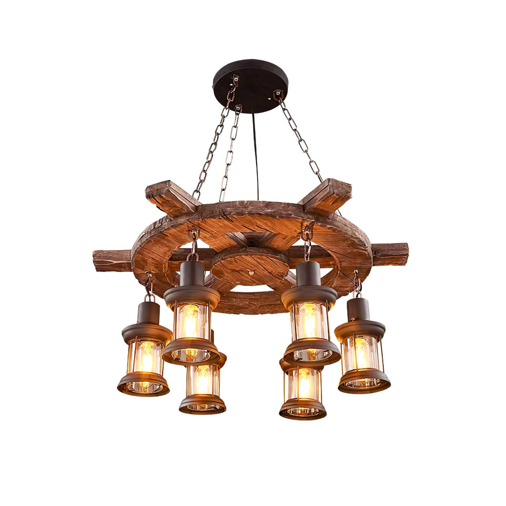 Nautical Industrial Wooden Chandelier – Reclaimed Beam Look