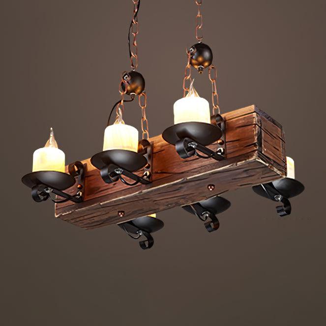 Nautical Industrial Wooden Chandelier – Reclaimed Beam Look
