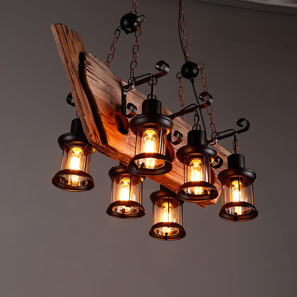 Nautical Industrial Wooden Chandelier – Reclaimed Beam Look