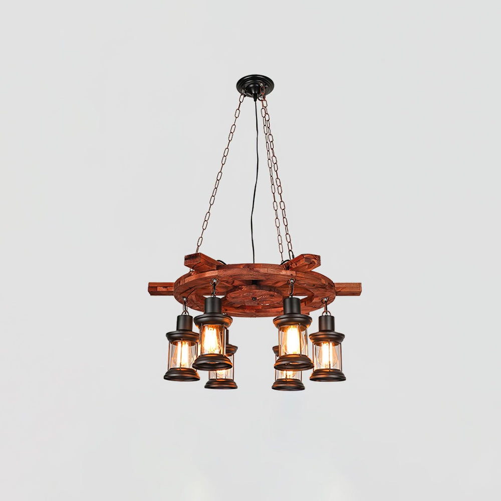 Nautical Industrial Wooden Chandelier – Reclaimed Beam Look