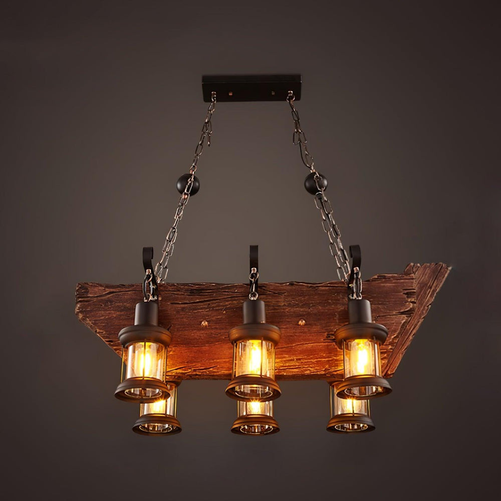 Nautical Industrial Wooden Chandelier – Reclaimed Beam Look