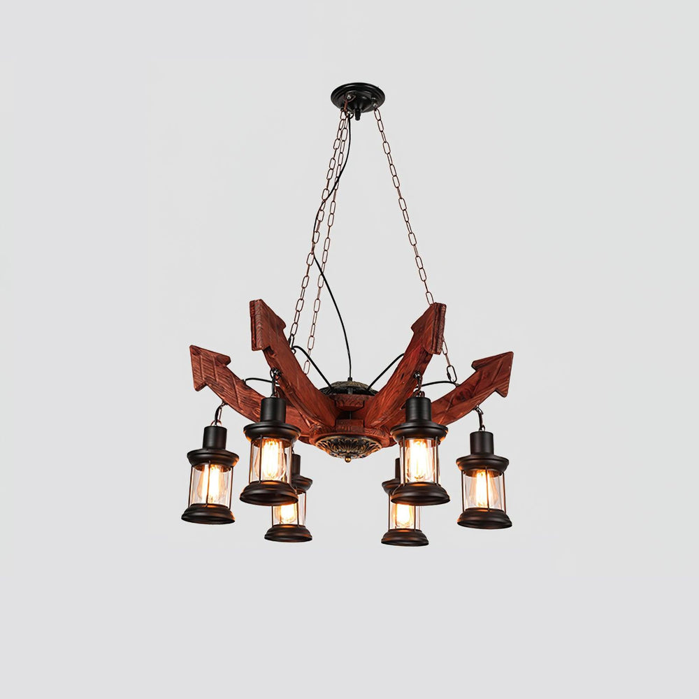 Nautical Industrial Wooden Chandelier – Reclaimed Beam Look