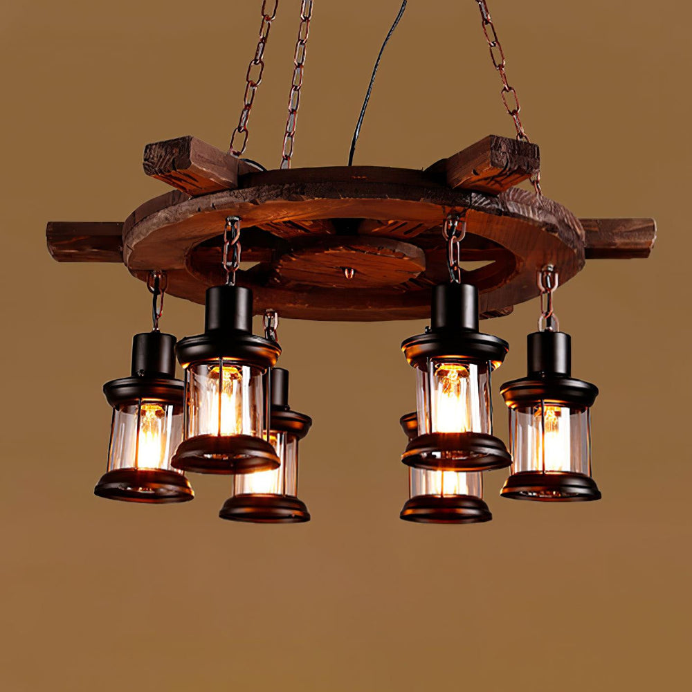 Nautical Industrial Wooden Chandelier – Reclaimed Beam Look