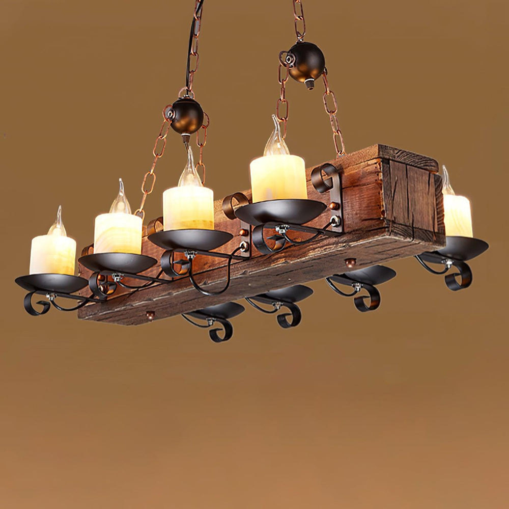 Nautical Industrial Wooden Chandelier – Reclaimed Beam Look
