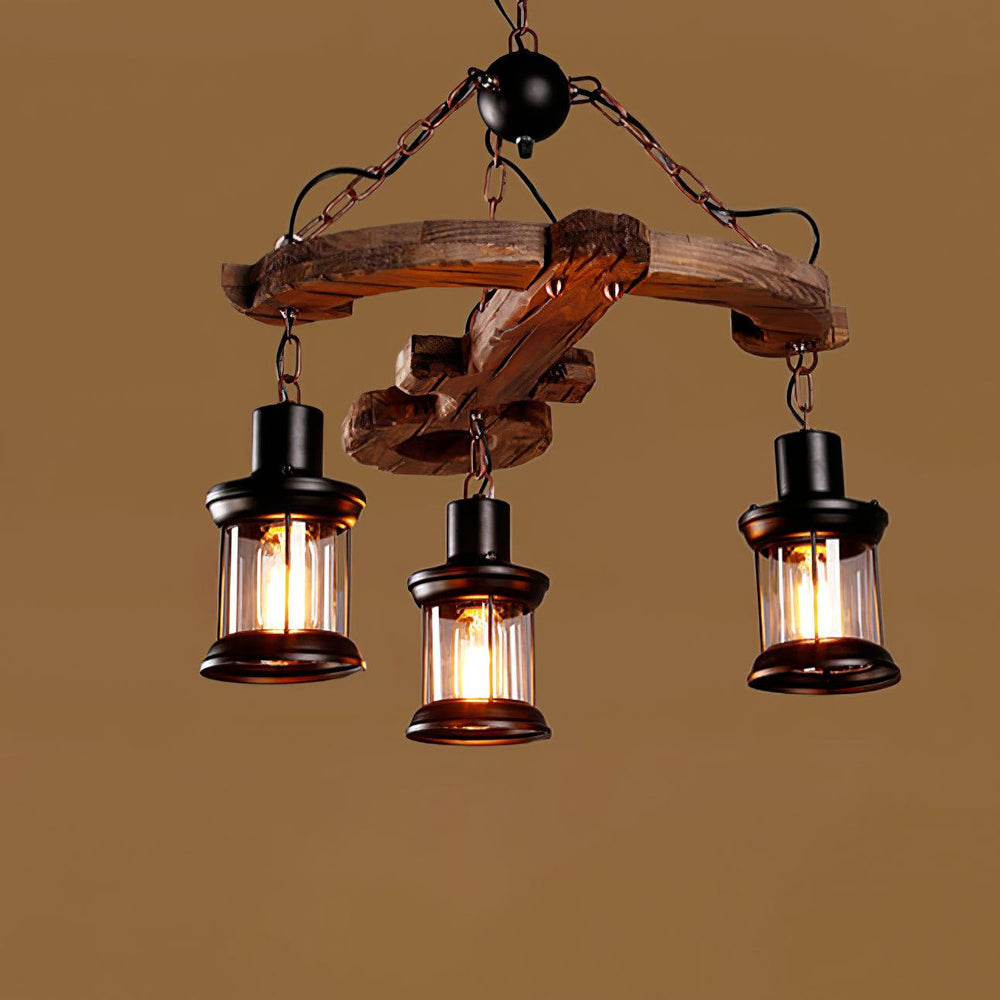 Nautical Industrial Wooden Chandelier – Reclaimed Beam Look