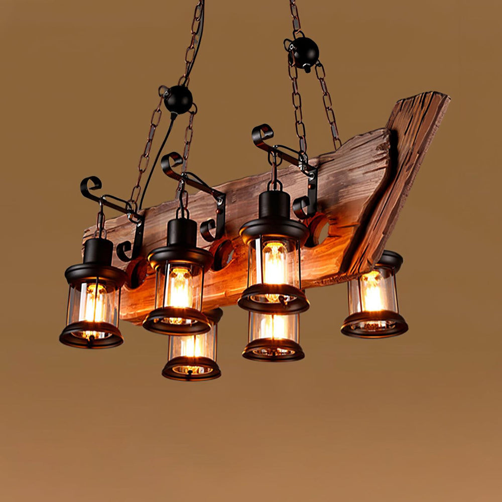 Nautical Industrial Wooden Chandelier – Reclaimed Beam Look