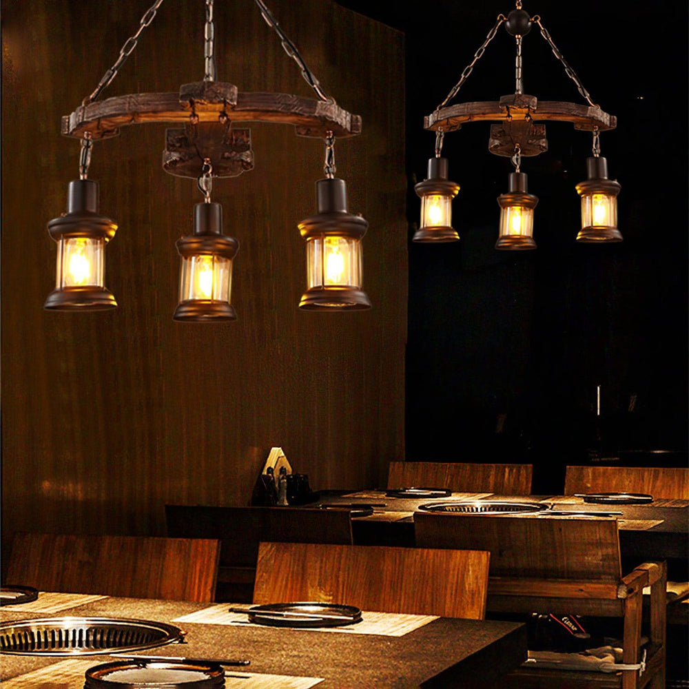 Nautical Industrial Wooden Chandelier – Reclaimed Beam Look