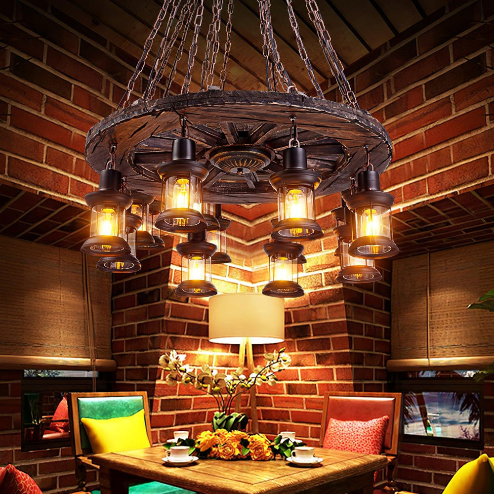 Nautical Industrial Wooden Chandelier – Reclaimed Beam Look
