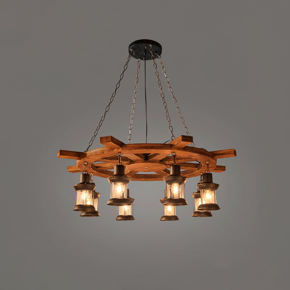 Nautical Industrial Wooden Chandelier – Reclaimed Beam Look