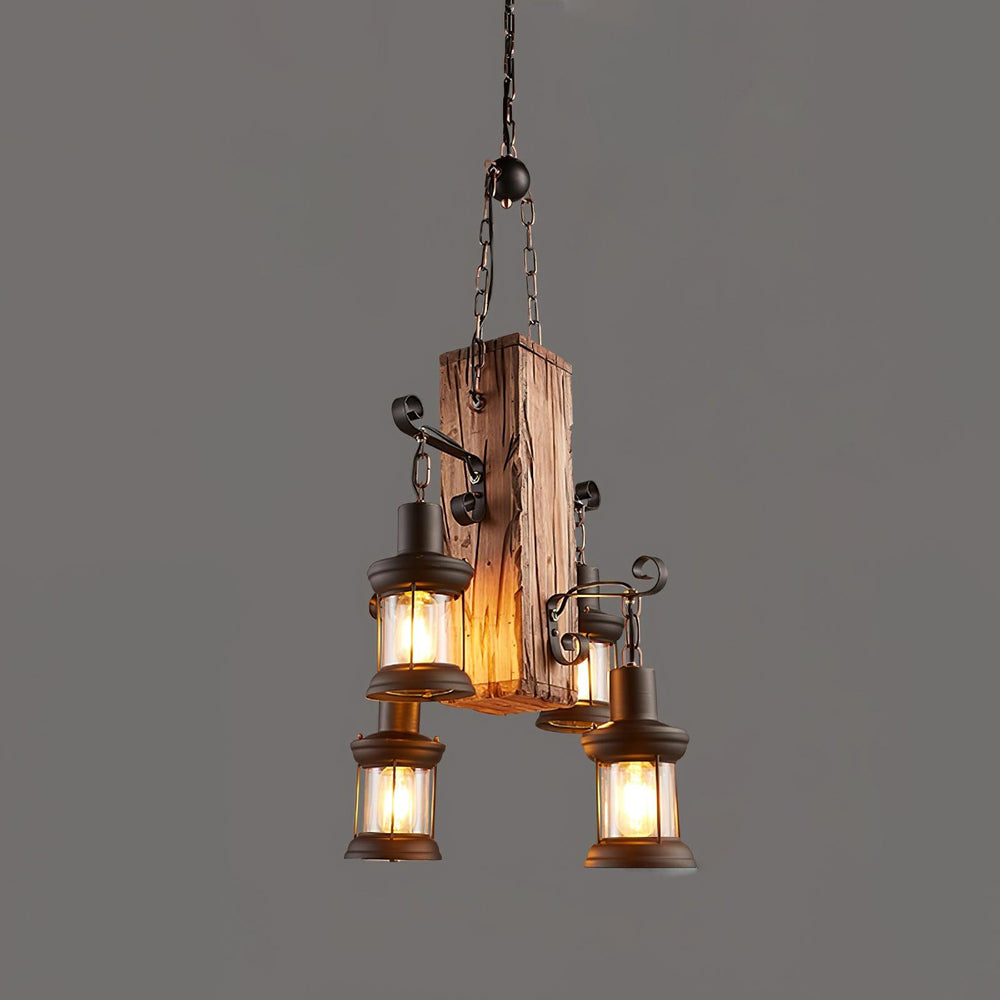 Nautical Industrial Wooden Chandelier – Reclaimed Beam Look