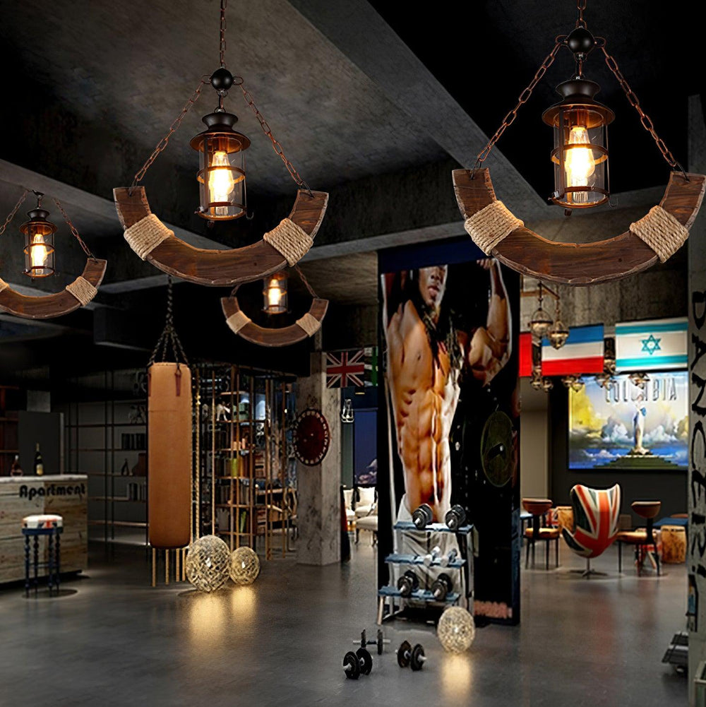 Nautical Industrial Wooden Chandelier – Reclaimed Beam Look