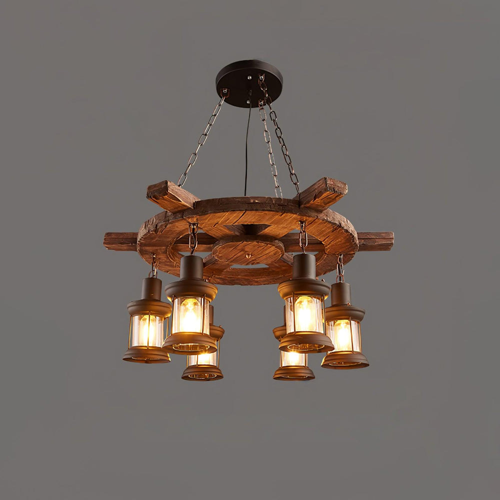 Nautical Industrial Wooden Chandelier – Reclaimed Beam Look