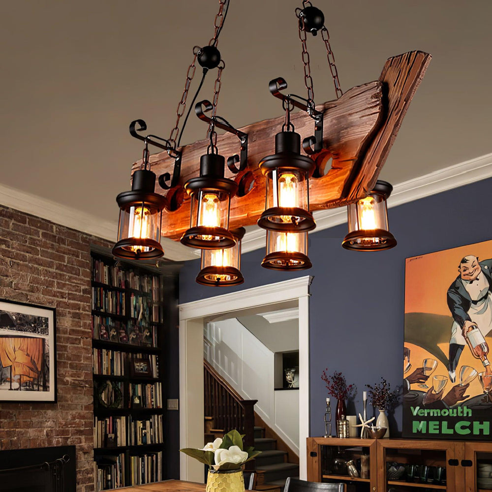 Nautical Industrial Wooden Chandelier – Reclaimed Beam Look