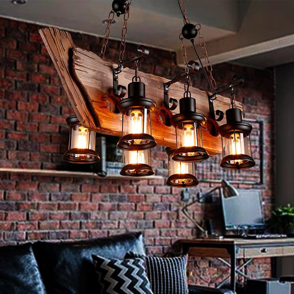 Nautical Industrial Wooden Chandelier – Reclaimed Beam Look