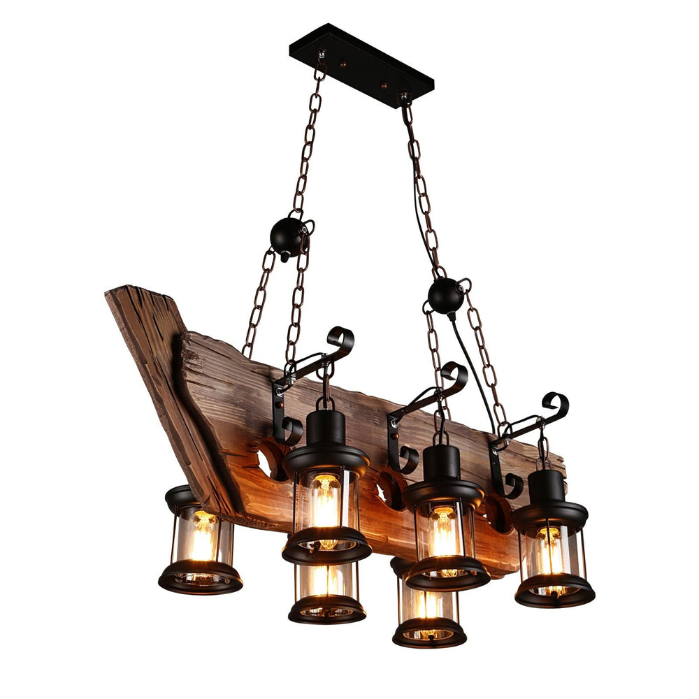 Nautical Industrial Wooden Chandelier – Reclaimed Beam Look