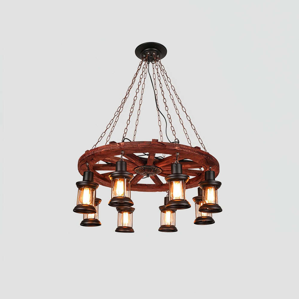 Nautical Industrial Wooden Chandelier – Reclaimed Beam Look