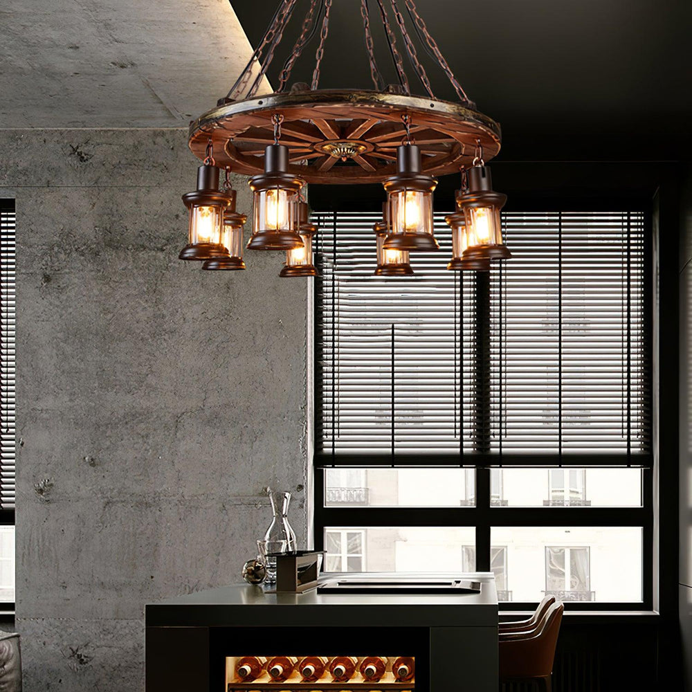 Nautical Industrial Wooden Chandelier – Reclaimed Beam Look