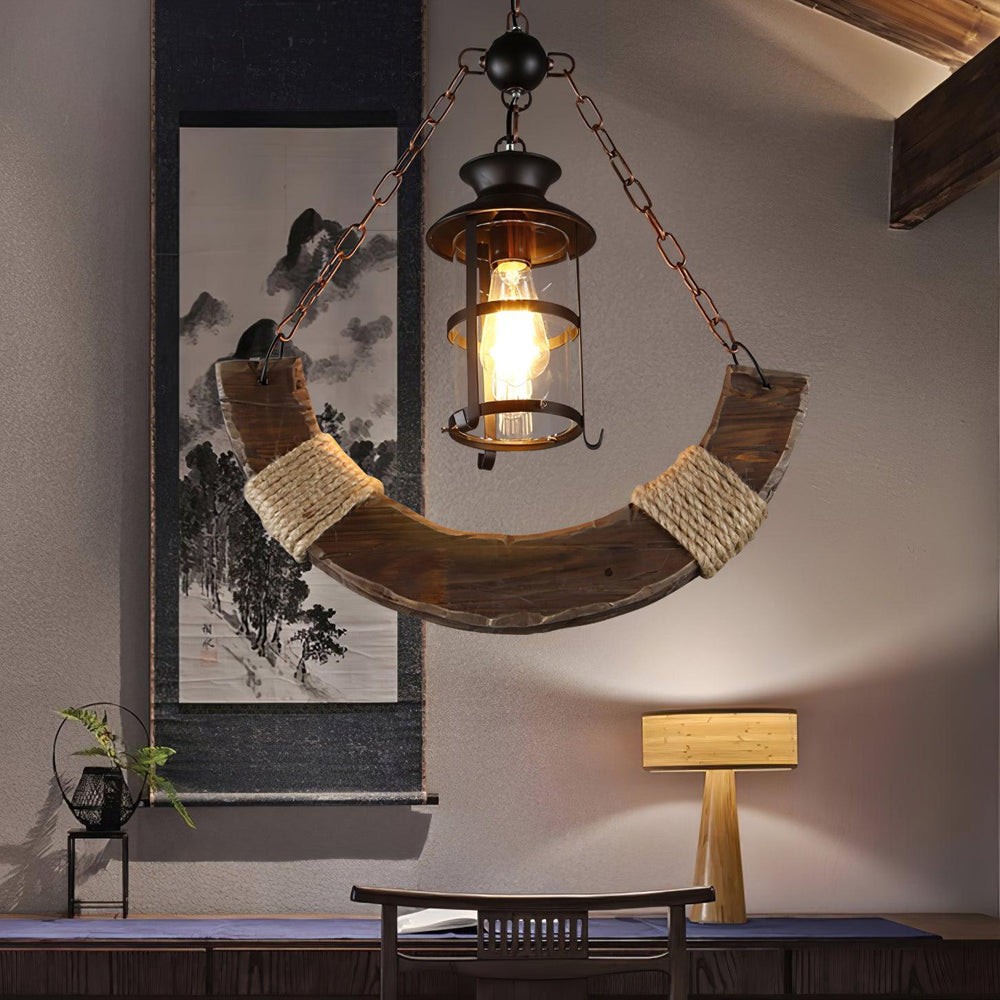 Nautical Industrial Wooden Chandelier – Reclaimed Beam Look
