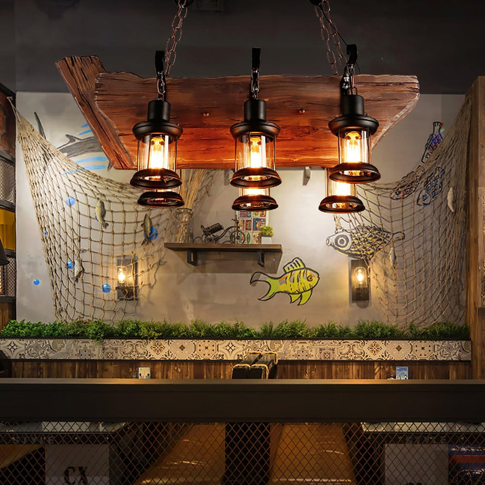 Nautical Industrial Wooden Chandelier – Reclaimed Beam Look