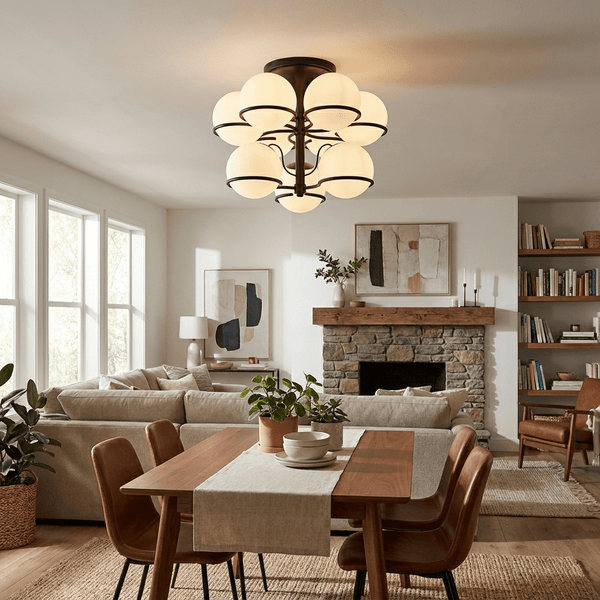 Opal Glass Globe Semiflush Chandelier Lumaris Dining Room