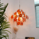 Orange Transparent Glass Disc Chandelier