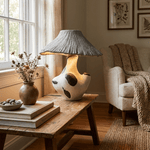 Pebble-Inlay Sculptural Plaster Table Lamp